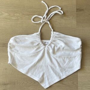 Garage White Ribbed Halter Tank Top